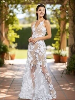 dress the population sidney a-line sheer lace floral appliqu gown Dress The Population Sidney Gown